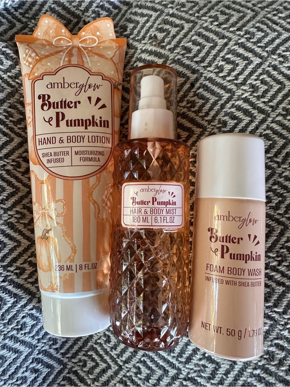 Amber Glow Butter Pumpkin Lotion Fragrance Spray and Foam Body Wash Set